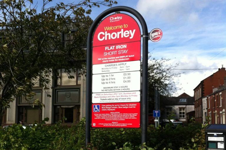 Chorley Council - steel hooped post system CNC cut aluminium plate with full colour digital print